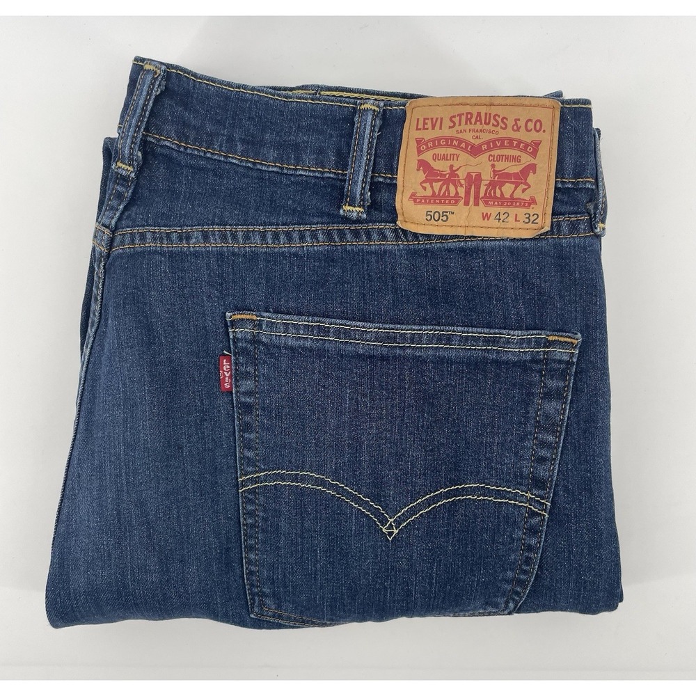 Levi's 505 Regular Fit Jeans Men 42x32 Dark Wash Straight Leg Workwear Classic